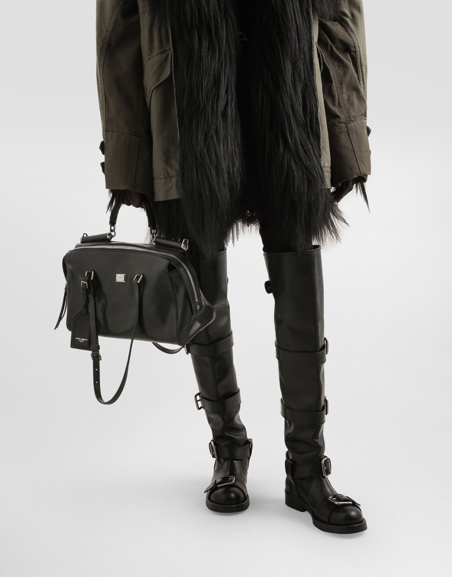 Medium Vittoria Handbag Calfskin Leather Black Miami Palladium and Nickel Plating