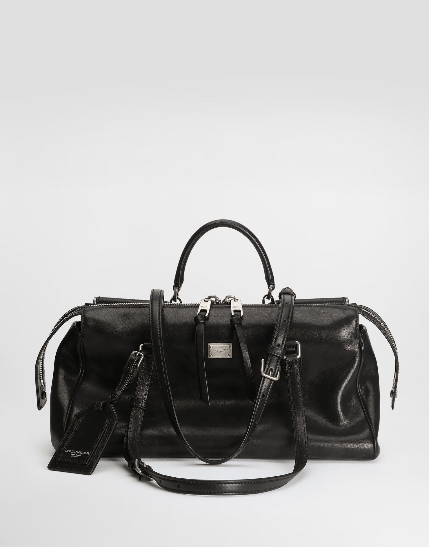 Medium Vittoria Handbag Calfskin Leather Black Miami Palladium and Nickel Plating
