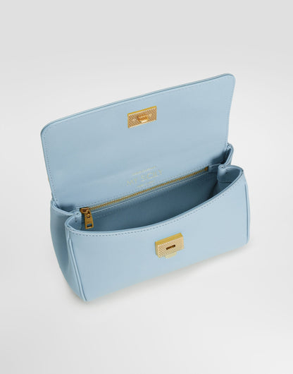 My Sicily Handbag Plongé Calfskin Leather Blue Brass-Toned Hardware