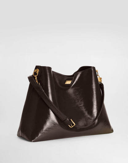 Large Vittoria Shoulder Bag Calfskin Brown Vintage Brass Hardware