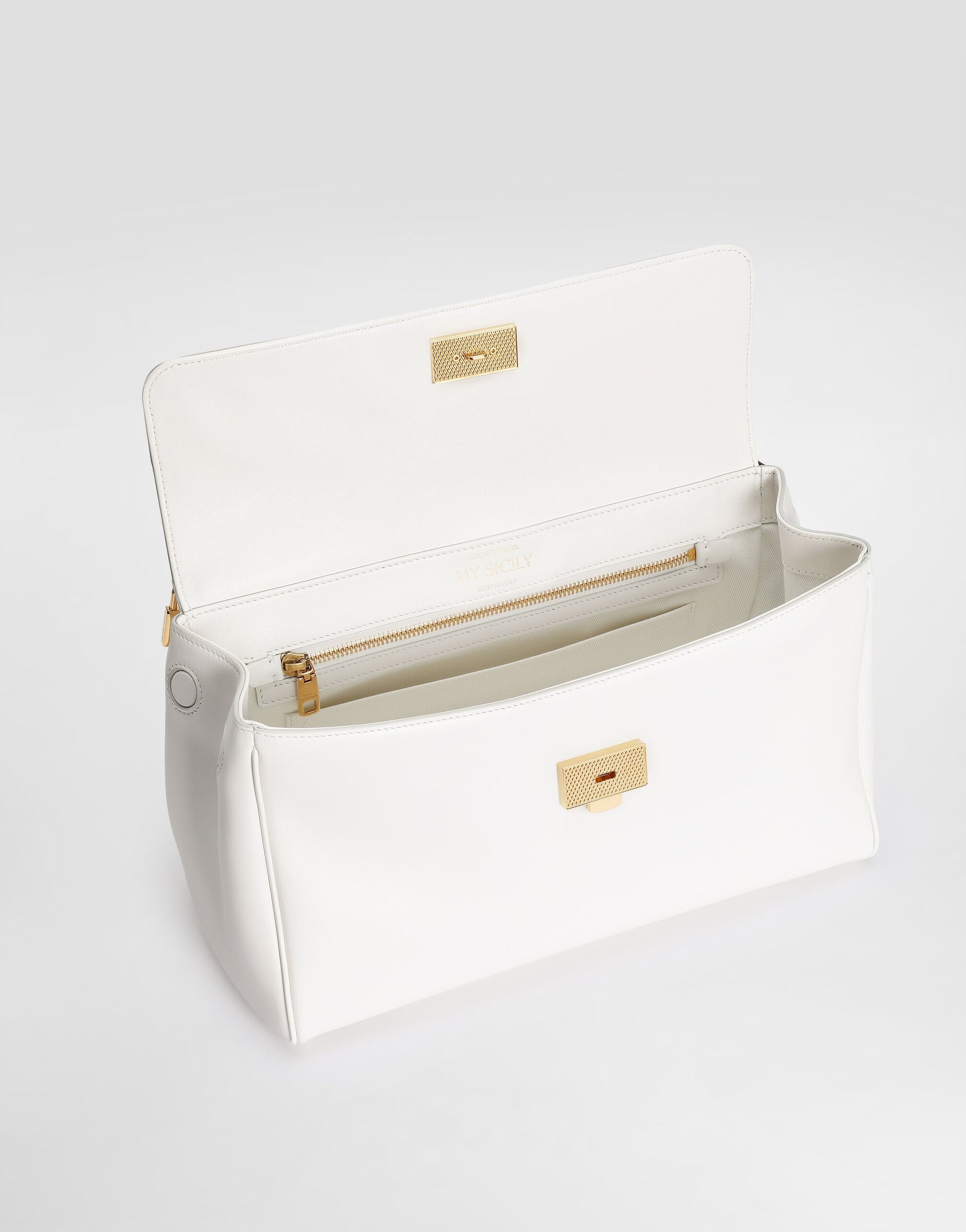 Medium My Sicily Handbag Plongé Calfskin Leather White Gold-Toned Hardware