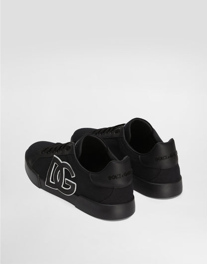Portofino Light Canvas Calfskin Strobel Sneakers Black