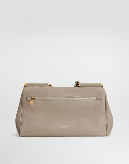 Medium My Sicily Handbag Plongé Calfskin Leather Beige Brass-Toned Hardware