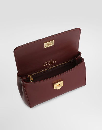 Mini My Sicily Handbag Plongé Calfskin Leather Bordeaux Brass-Toned Hardware