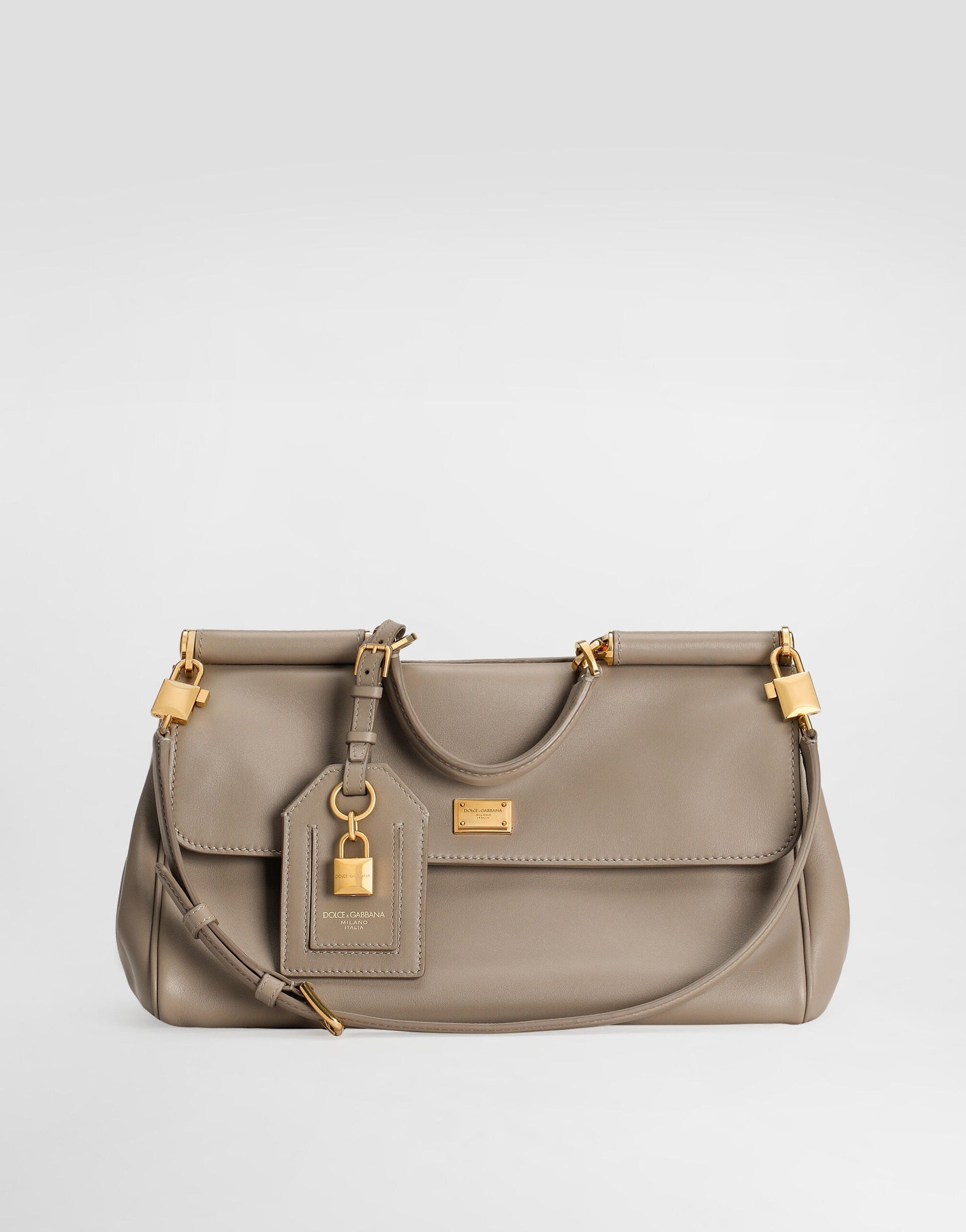 Medium My Sicily Handbag Plongé Calfskin Leather Beige Brass-Toned Hardware