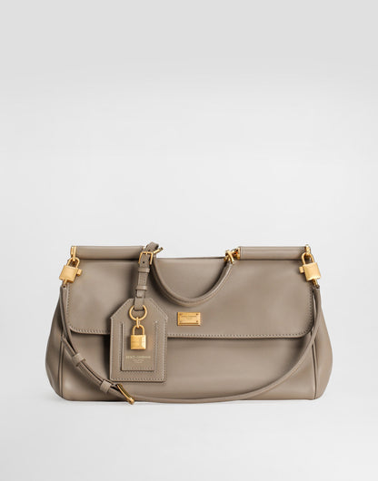 Medium My Sicily Handbag Plongé Calfskin Leather Beige Brass-Toned Hardware