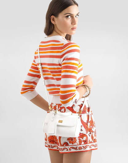 Mini My Sicily Handbag Plongé Calfskin Leather White Gold-Toned Hardware