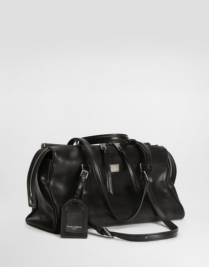 Medium Vittoria Handbag Calfskin Leather Black Miami Palladium and Nickel Plating