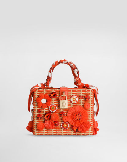 Dolce Box Handbag Leather and Raffia Multicolor Light Gold-Toned Hardware