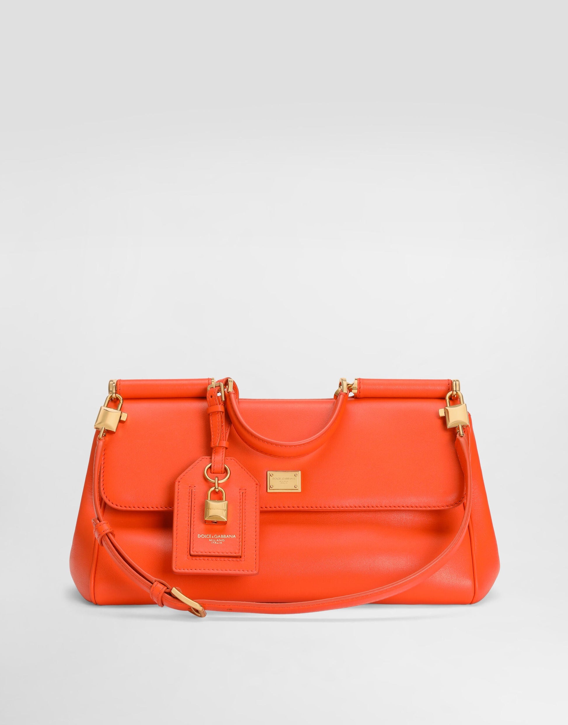 Medium My Sicily Handbag Plongé Calfskin Leather Orange Gold-Toned Hardware