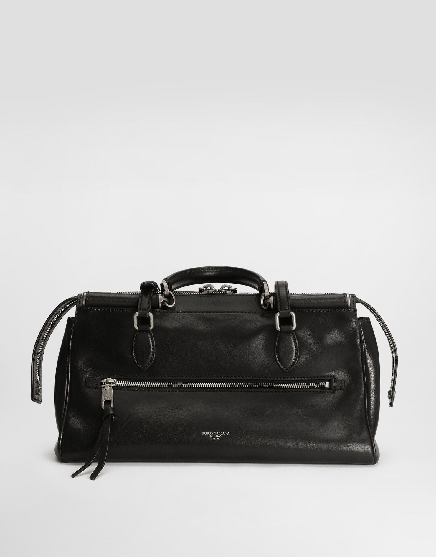 Medium Vittoria Handbag Calfskin Leather Black Miami Palladium and Nickel Plating