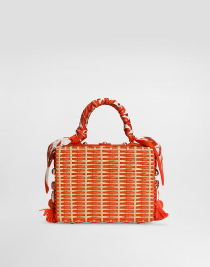 Dolce Box Handbag Leather and Raffia Multicolor Light Gold-Toned Hardware