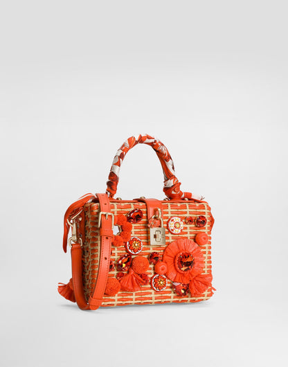 Dolce Box Handbag Leather and Raffia Multicolor Light Gold-Toned Hardware