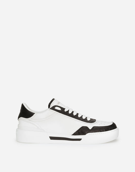 New Roma Men's Calfskin Sneakers With Crocodile Details Multicolor
