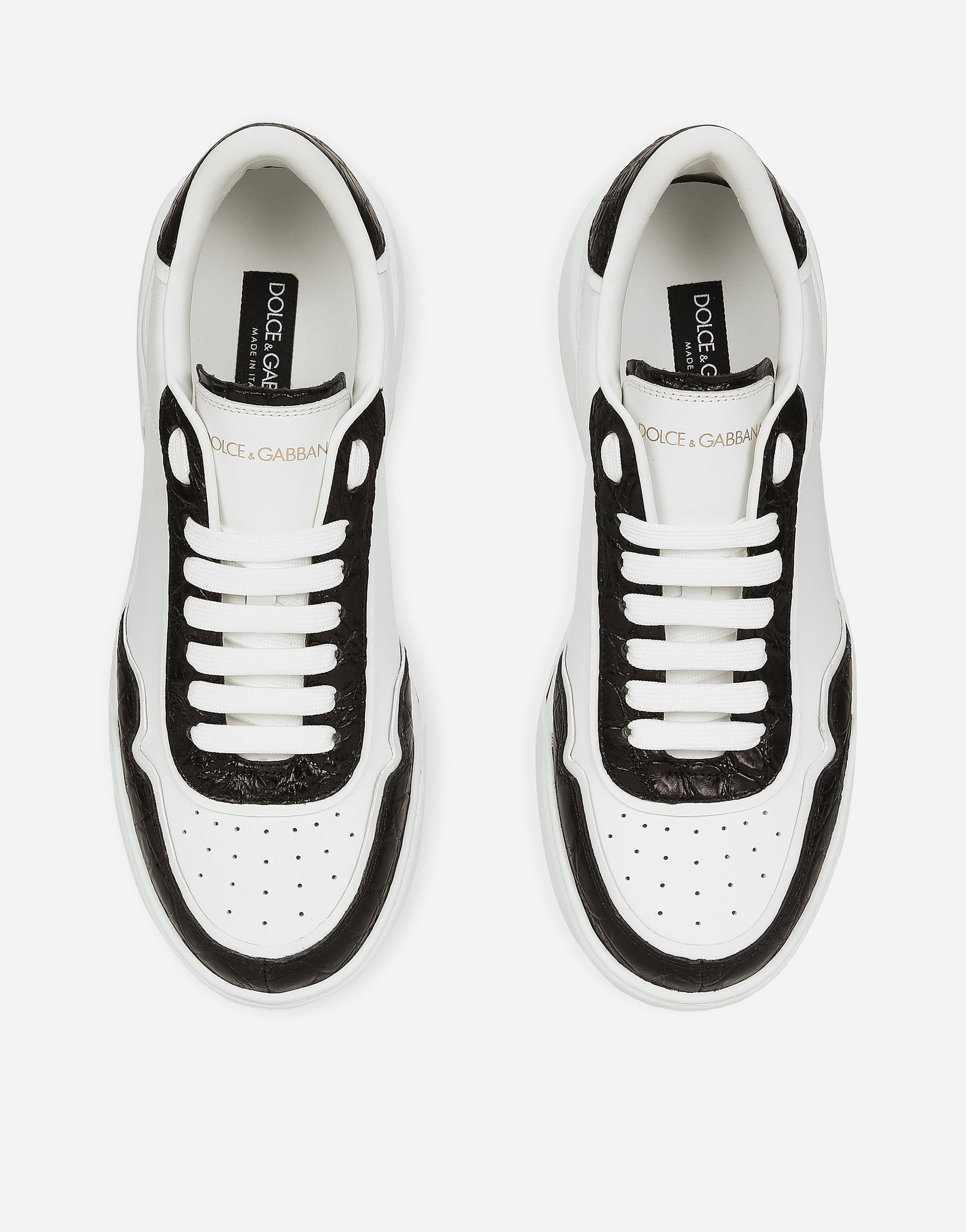 New Roma Men's Calfskin Sneakers With Crocodile Details Multicolor