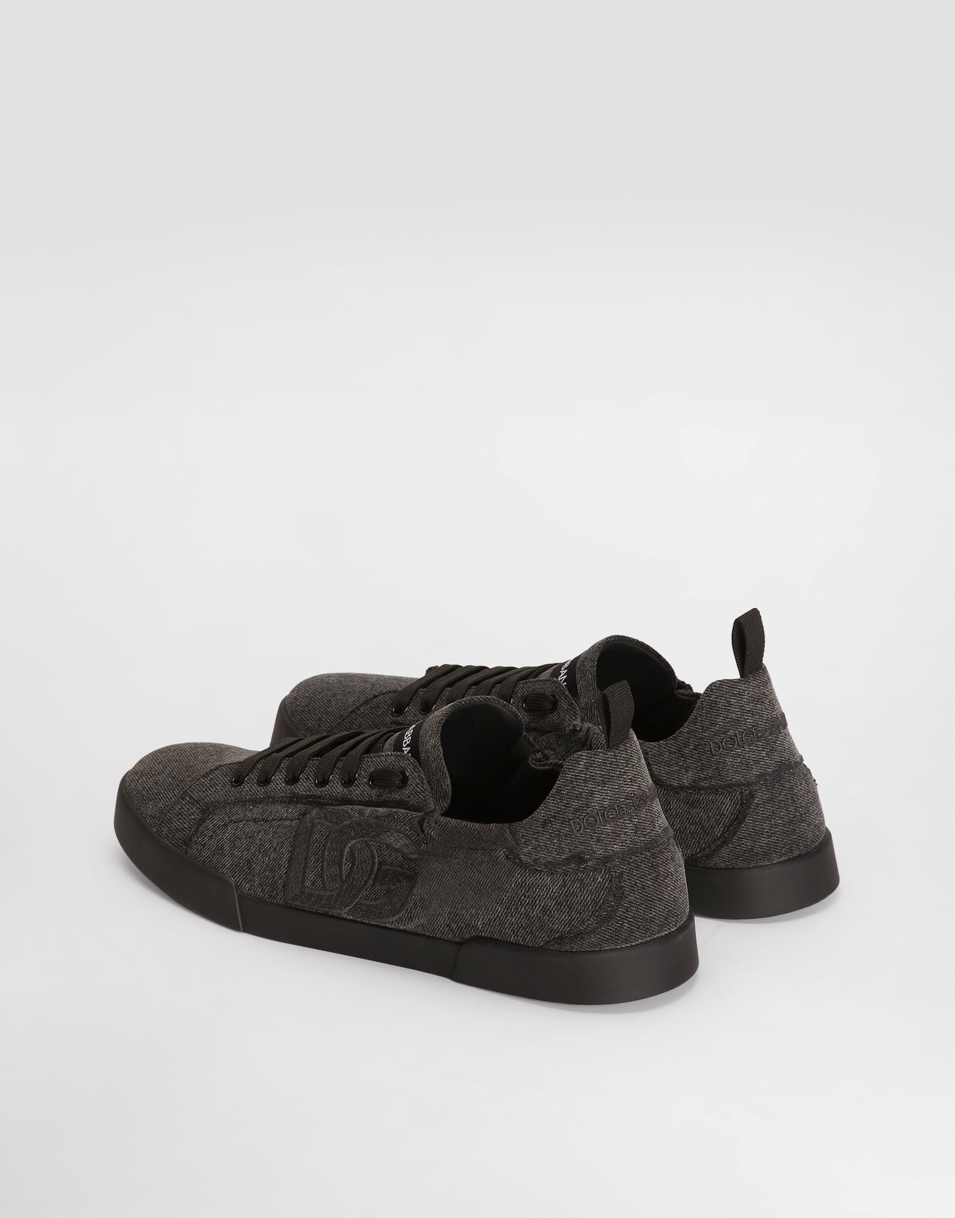 Portofino Denim Sneakers Men's Embroidered Low-Top Black