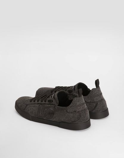 Portofino Denim Sneakers Men's Embroidered Low-Top Black