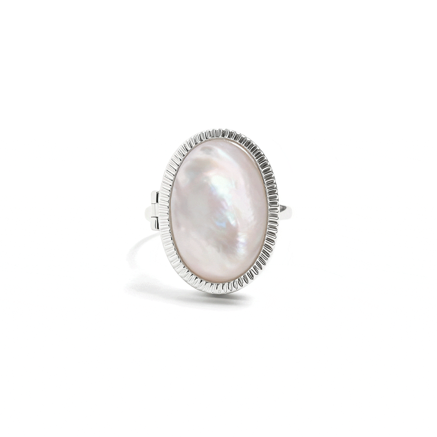 Personalized Mother of Pearl Locket Ring