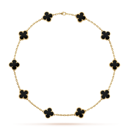 Vintage Alhambra 10 Motifs Black Onyx Clover Pendant Necklace