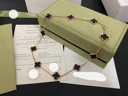 Vintage Alhambra 10 Motifs Black Onyx Clover Pendant Necklace