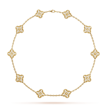 Vintage Alhambra 10 Motifs Cubic Zirconia Pendant Necklace