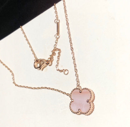 Vintage Alhambra Pink Mother of Pearl Pendant Necklace