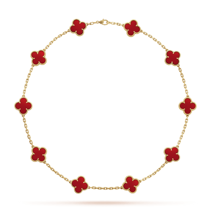 Vintage Alhambra Red Carnelian 10 Motifs Pendant Necklace