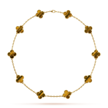 Vintage Alhambra Tigerâ€™s Eye 10 Motifs Pendant Necklace