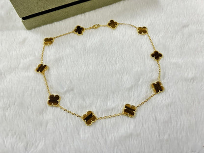 Vintage Alhambra Tigerâ€™s Eye 10 Motifs Pendant Necklace
