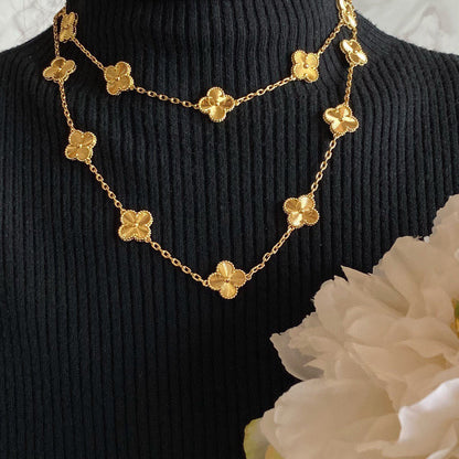 Vintage Alhambra White Agate 20 Motifs Long Necklace